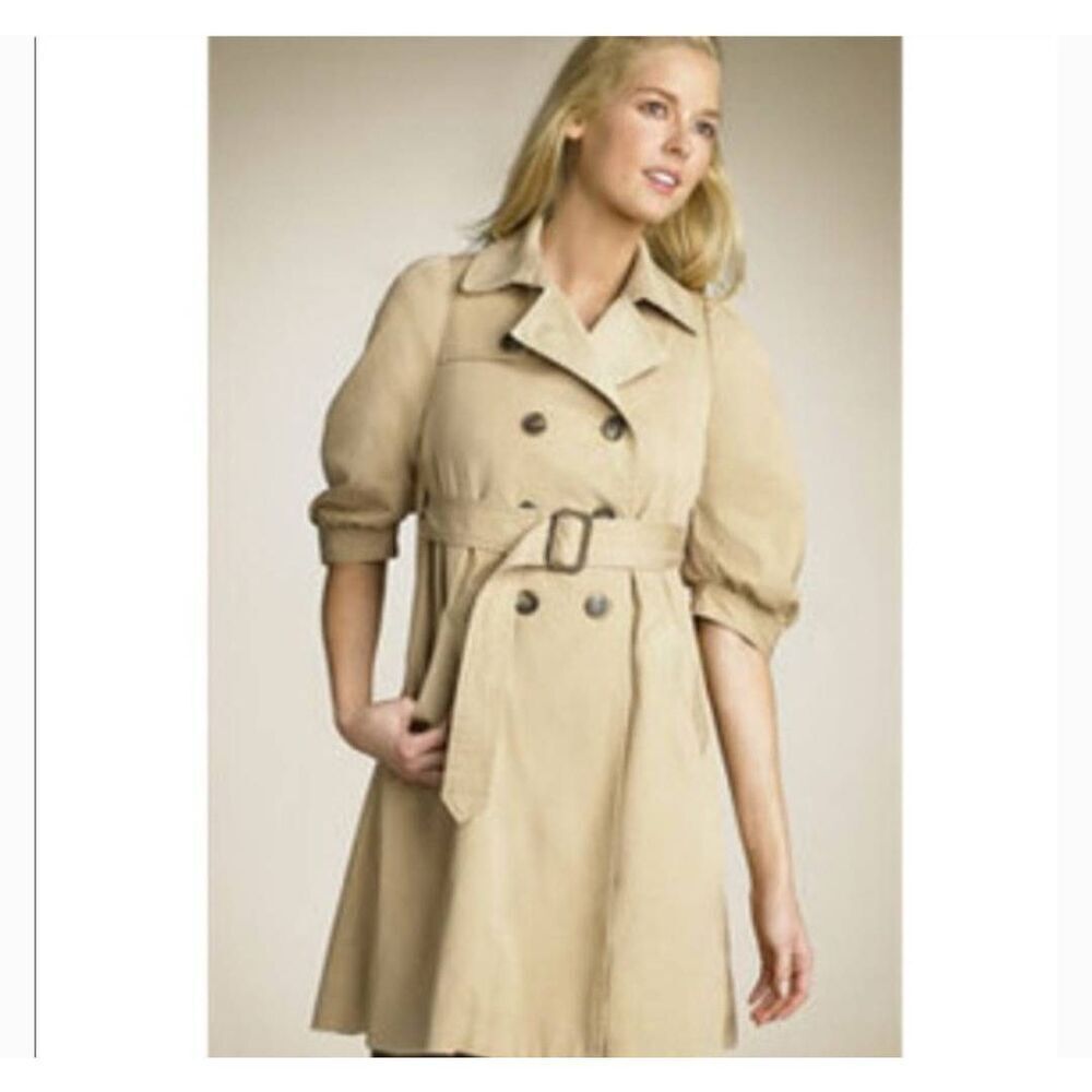 BCBG MAX AZRIA  NAVY "ALEXANDRA" Trench Coat, 3/4 SLEEVE, Swing Back, NWT, L